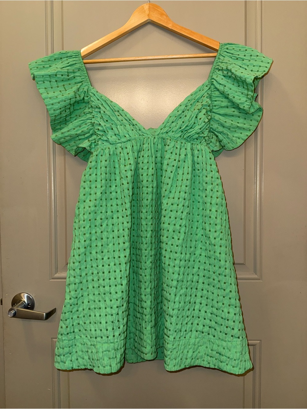 Green Ruffled Sleeve Dress